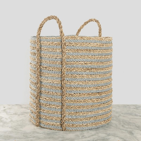 Large Grey Striped Handled Seagrass Basket | Shop Pokoloko Home Décor at boogie + birdie