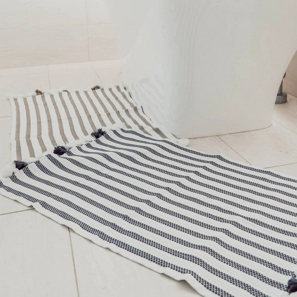 Charcoal Striped Bath Mat