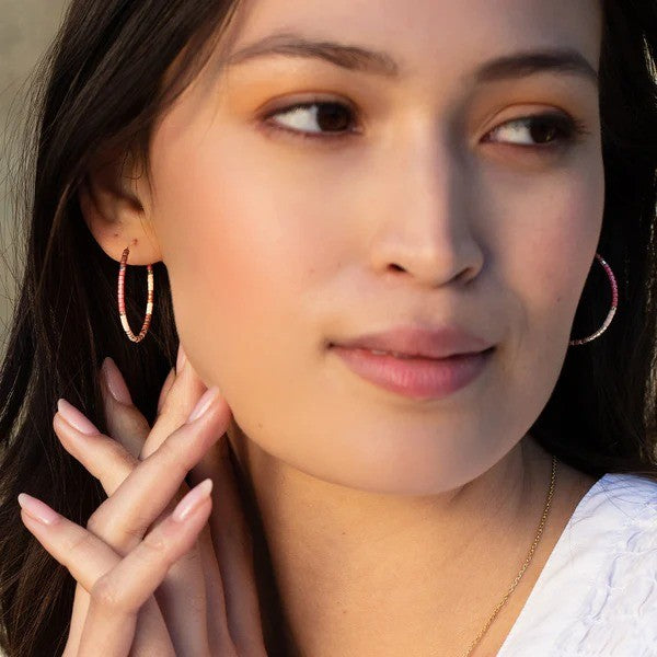 Chromacolour Hoop Earrings On Model | Shop earrings at boogie + birdie in Ottawa.