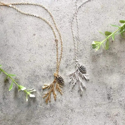 Juniper & Pine Cone Gold Necklace | Birch Jewellery | boogie + birdie