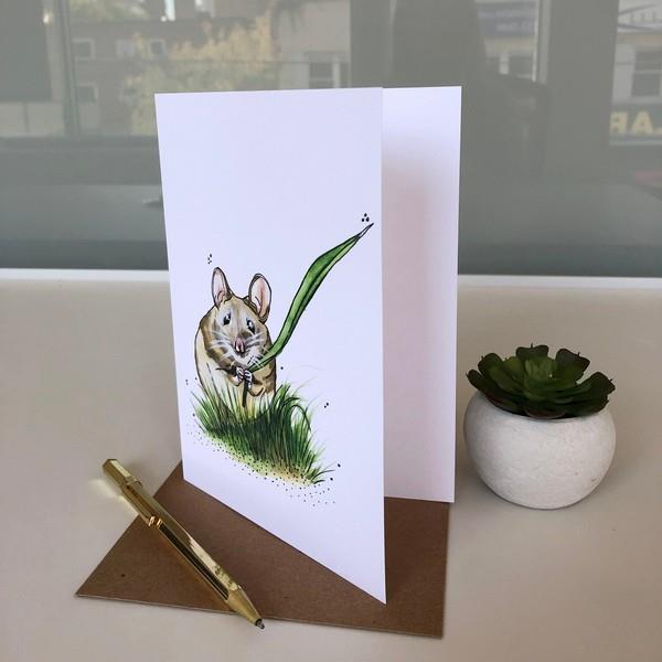 Field Mouse With Gift Art Card | Kelly Dixon | boogie + birdie
