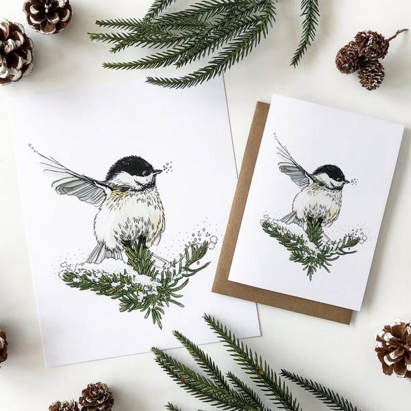 Winter Chickadee Art Print