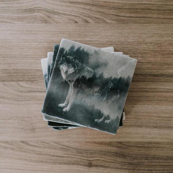 Forest Wolf Marble Coaster