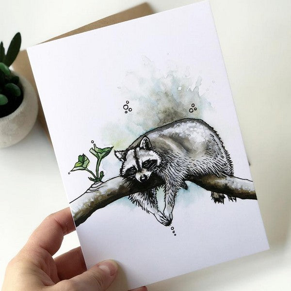 Lazy Raccoon Card | Kelly Dixon Art | boogie + birdie
