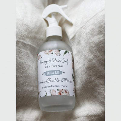 Peony and Olive Leaf Linen Mist | Dot & Lil | Shop a selection of bath and body at boogie + birdie