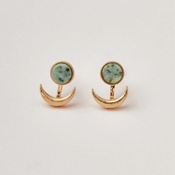 Gold Moon Phase Ear Jackets - African Turquoise
