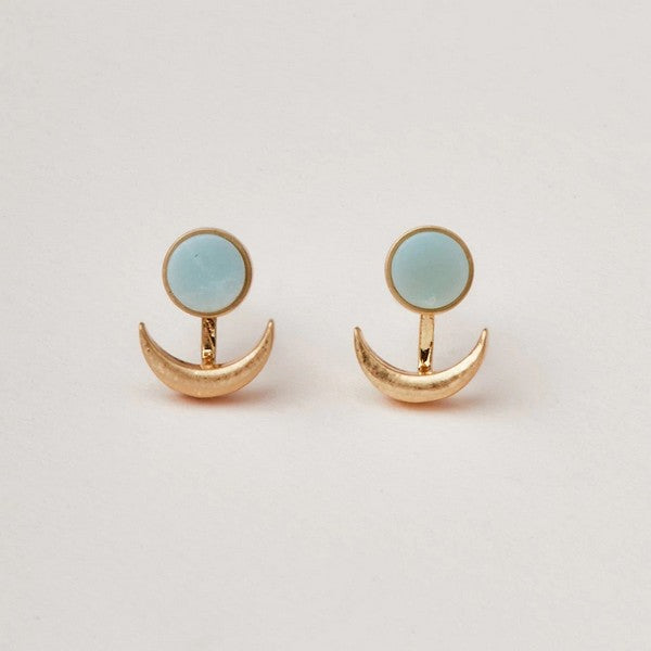 Gold Moon Phase Ear Jackets - Amazonite | Jewellery | boogie + birdie

