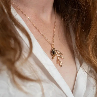 Juniper & Pine Cone Gold Necklace | Birch Jewellery | boogie + birdie