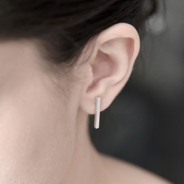 Silver Bar Stud Earrings