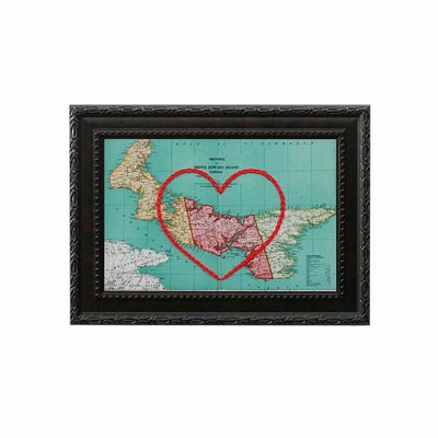 Prince Edward Island Heart Map - Brown Frame