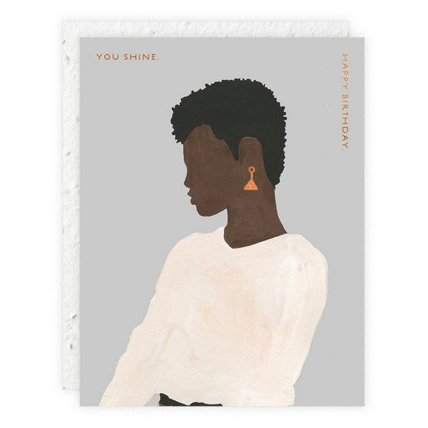 Girl in White Sweater Birthday Card - Plantable Envelope