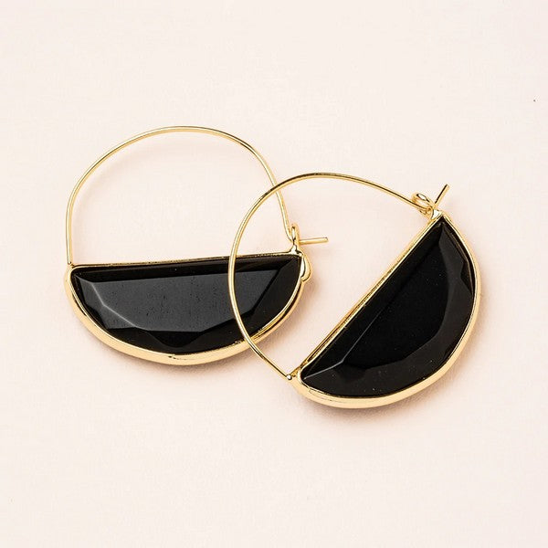 Stone Prism Hoop Earrings - Black Spinel & Gold