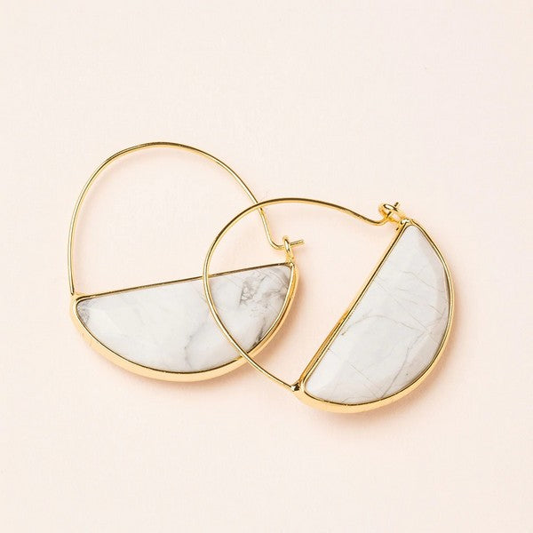 Gold Stone Prism Hoop Earrings - Howlite