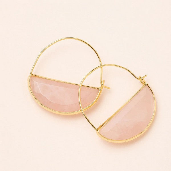 Stone Prism Hoop Earrings - Rose Quartz & Gold
