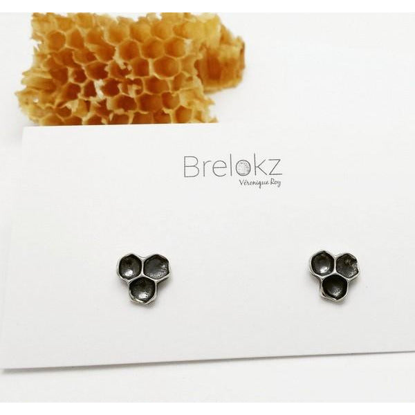 Oxidized Silver Honeycomb Stud Earrings | Brelokz | boogie + birdie
