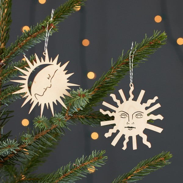 Sun & Moon Tarot Card Wood Ornament Set | Shop ornaments at boogie + birdie in Ottawa.